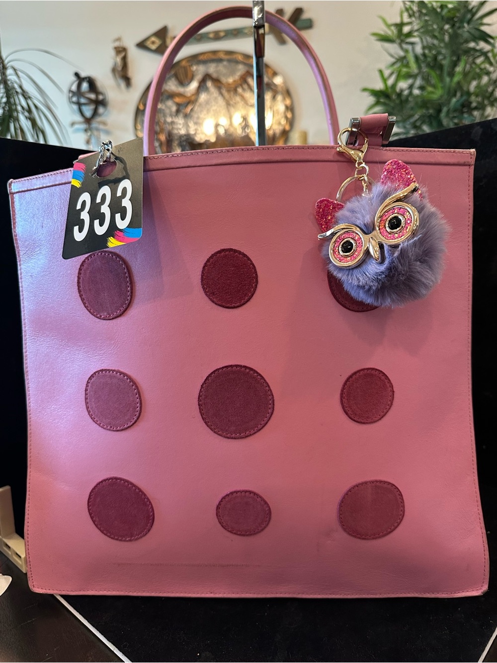JZMO # 339 Polka Dot Tote Bag with Owl Charm